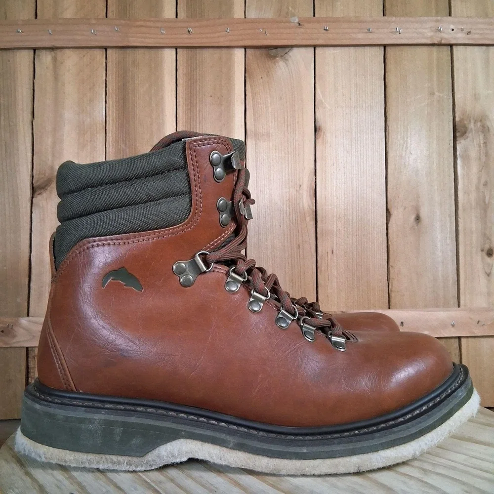 Simms Freestone Wading Boots Mens 9 Brown Leather Felt Sole Fly Fishing Non-Slip